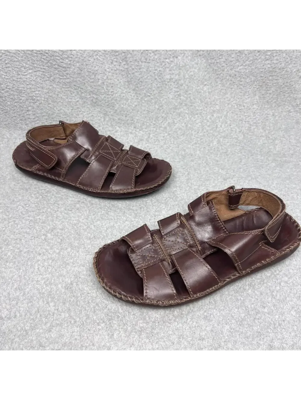 Florsheim Fisherman Sandals Brown Leather Comfort Casual Strap Hook Loop Men 12